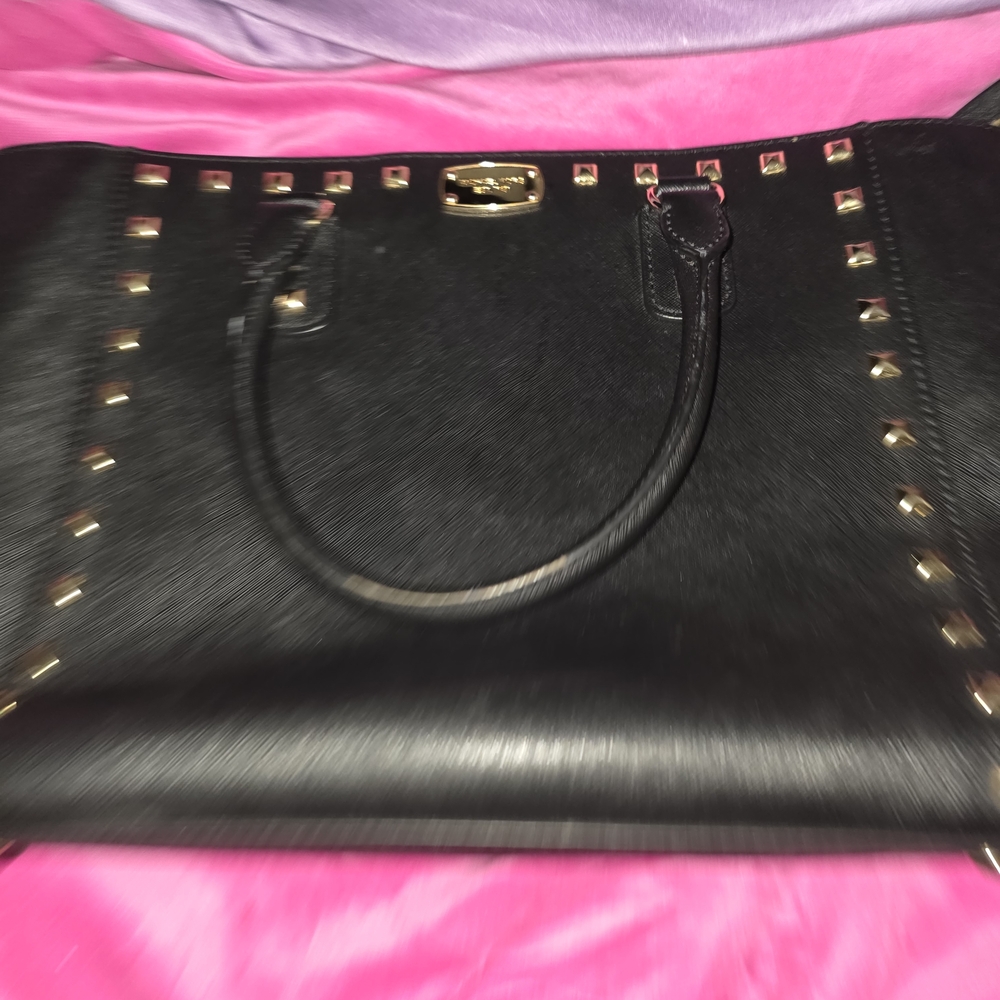 Michael Kors Black Satchel with Gold Studs